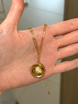 Link Chain Necklace With Pearl Coin, 6 of 6