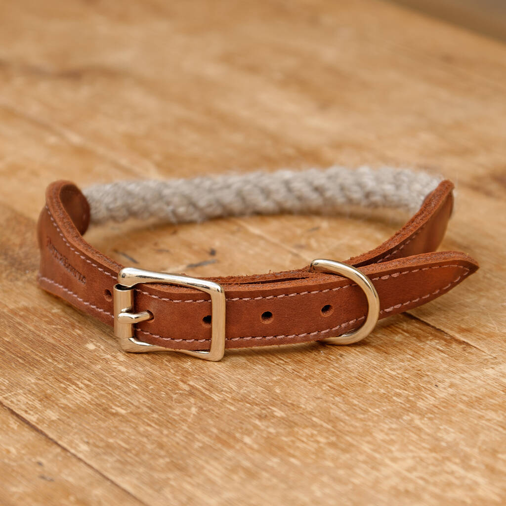 Natural British Wool Rope And Leather Dog Collar, 1 of 7