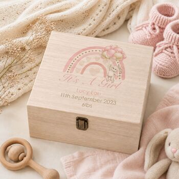 Personalised Baby Girl Rainbow Keepsake Box, 3 of 4