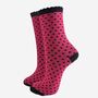 Women's Glitter Socks Pink Black Small Polka Dots, thumbnail 2 of 5