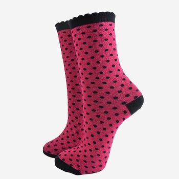 Women's Glitter Socks Pink Black Small Polka Dots, 2 of 5