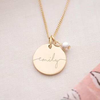 Esme Disc And Freshwater Pearl Name Necklace, 4 of 12