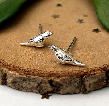 Sterling Silver Good Luck Robin Bird Earrings, 2 of 12