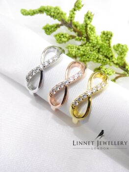 Infinity Ring, Cz, Rose Or Gold Vermeil On 925 Silver, 9 of 12