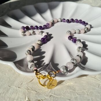 Zodiac Amethyst And Rose Quartz Crystal Necklace, 6 of 8
