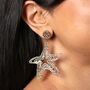 Oversized Hammered Starfish Outline Drop Earrings In Gold, thumbnail 3 of 3