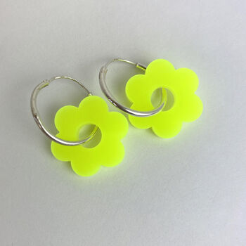 Flower Power Hoop Earrings Fluo Colours, 2 of 3