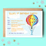 Rainbow Balloon Personalised Birthday Party Invitations, thumbnail 1 of 2