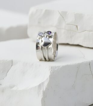 Hammered Sterling Silver Spinner Ring With Amethyst And Moonstone, 4 of 4