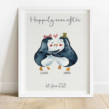 Penguins Personalised Wedding Print, 3 of 5