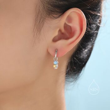 Mismatched Opal Astronaut And Planet Hoop Earrings, 6 of 9