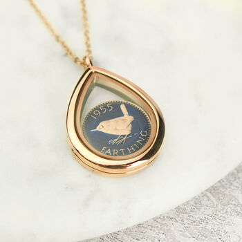 70th Or 80th Birthday Enamel Farthing Locket Necklace, 4 of 8