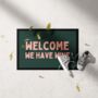 Welcome, We Have Wine | Peach And Forest Green | Door Mat, thumbnail 1 of 2