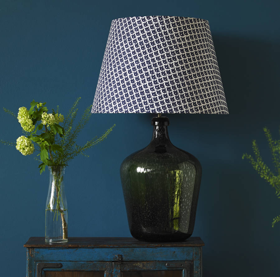 The Saba Table Lamp In Olive With Shade Temple Blue By Pooky The Saba Table Lamp In Olive With Shade Temple Blue