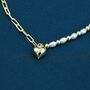 Sterling Silver Freshwater Pearl And Paperclip Beaded Bracelet With A Heart Charm, thumbnail 5 of 12