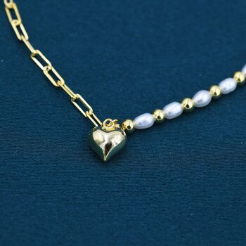 Sterling Silver Freshwater Pearl And Paperclip Beaded Bracelet With A Heart Charm, 5 of 12