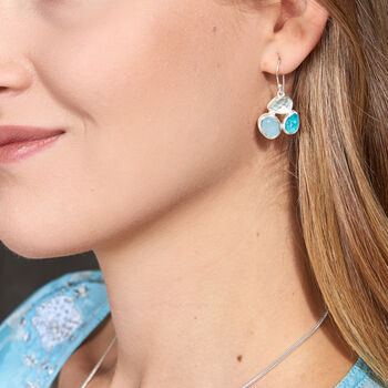 Aquamarine And Apatite Gemstone Ladies Silver Earrings, 3 of 5