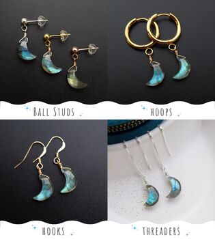 Labradorite Crescent Moon Threader Earrings, 4 of 9