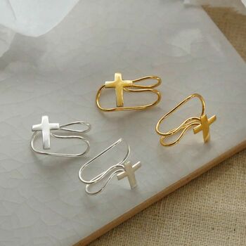 Gold Plated Or Sterling Silver Cross Ear Cuffs, 2 of 6