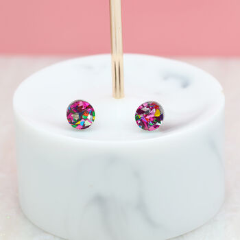 Pink Festival Confetti Acrylic Round Stud Earrings, 2 of 4