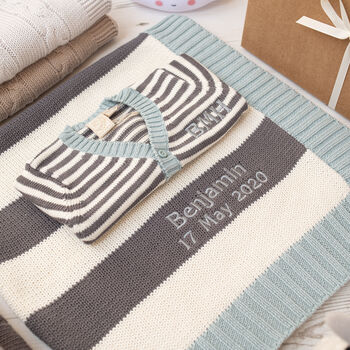 Baby Boys Mono Cardigan And Blanket Knitted Gift Set, 2 of 12