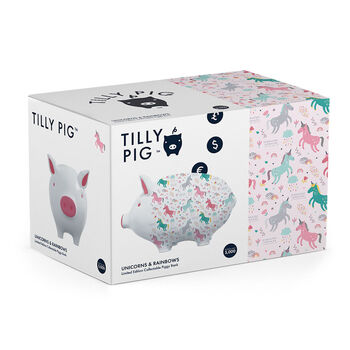 Tilly Pig Unicorn And Rainbows Piggy Bank, 7 of 9