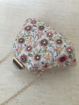 Multicoloured Handcrafted Statement Floral Pearl Mirror Clutch, 8 of 11