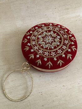 Red Handcrafted Velvet Bangle Clutch Bag, 5 of 8