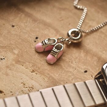 Baby Girl Pink Shoes Charm 925 Sterling Silver Gift For Newborn Mothers Necklace Jewellery, 5 of 5