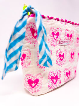 Handmade Quilted Make Up Bag | Pink Hearts, 2 of 4