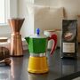 Italian Moka Pot Espresso Maker In Green And Yellow, thumbnail 3 of 8
