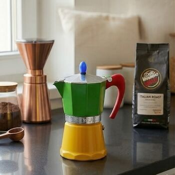 Italian Moka Pot Espresso Maker In Green And Yellow, 3 of 8