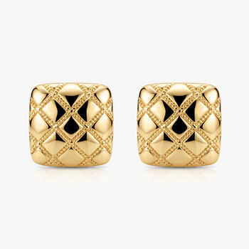 Gold Square Textured Stud Earrings, 2 of 4