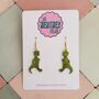 Green T Rex Dinosaur Glitter Resin Earrings / Dinosaur Lover Gift / Prehistoric Statement Jewellery / Cute Accessories, thumbnail 1 of 5