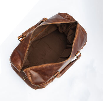 Oiled Leather Travel Duffle Bag Holdall Brown, 3 of 8