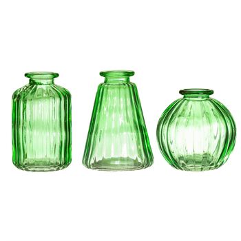 Set Of Three Green Glass Bud Vases, 2 of 10