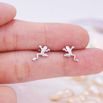 Frog Stud Earrings In Sterling Silver, 5 of 8