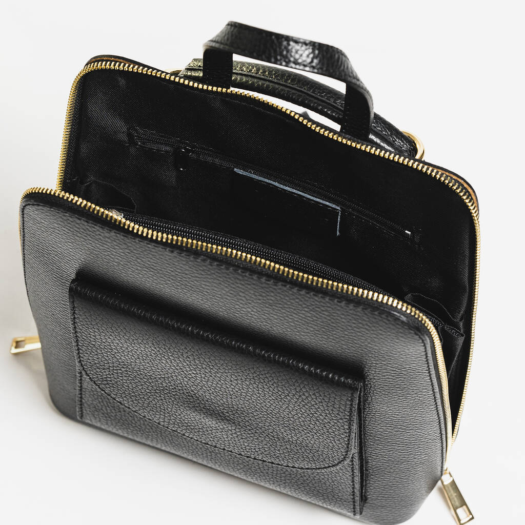 Black Italian Leather Rucksack By The Stamford Studio