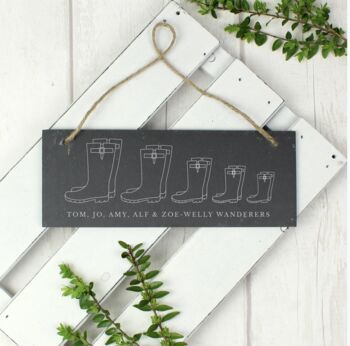 Personalised Welly Boot Family Hanging Slate Plaque, 4 of 4