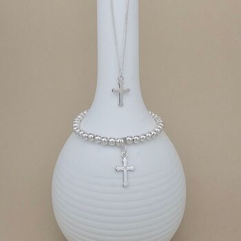 925 Silver Baptism Cross Necklace And Bracelet Set, 2 of 3