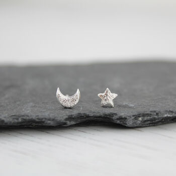 Sterling Silver Mini Mismatch Star And Moon Studs, 9 of 12