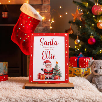 Customisable Santa Stop Here Acrylic Sign With Base Children Christmas Eve, 3 of 5