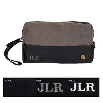 Personalised Grey Canvas And Leather Wash Bag/Dopp Kit, 5 of 8