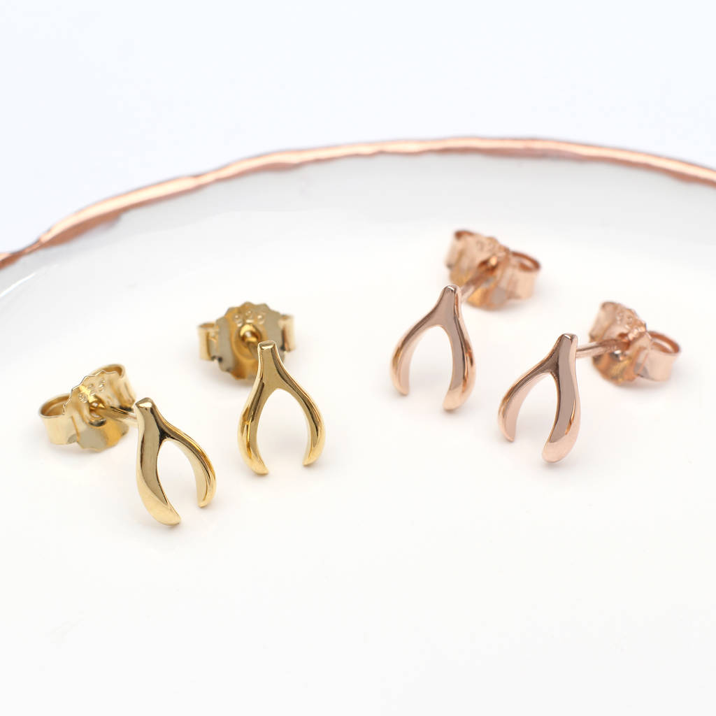18ct Gold And Rose Gold Plated Wishbone Earrings By Hurleyburley
