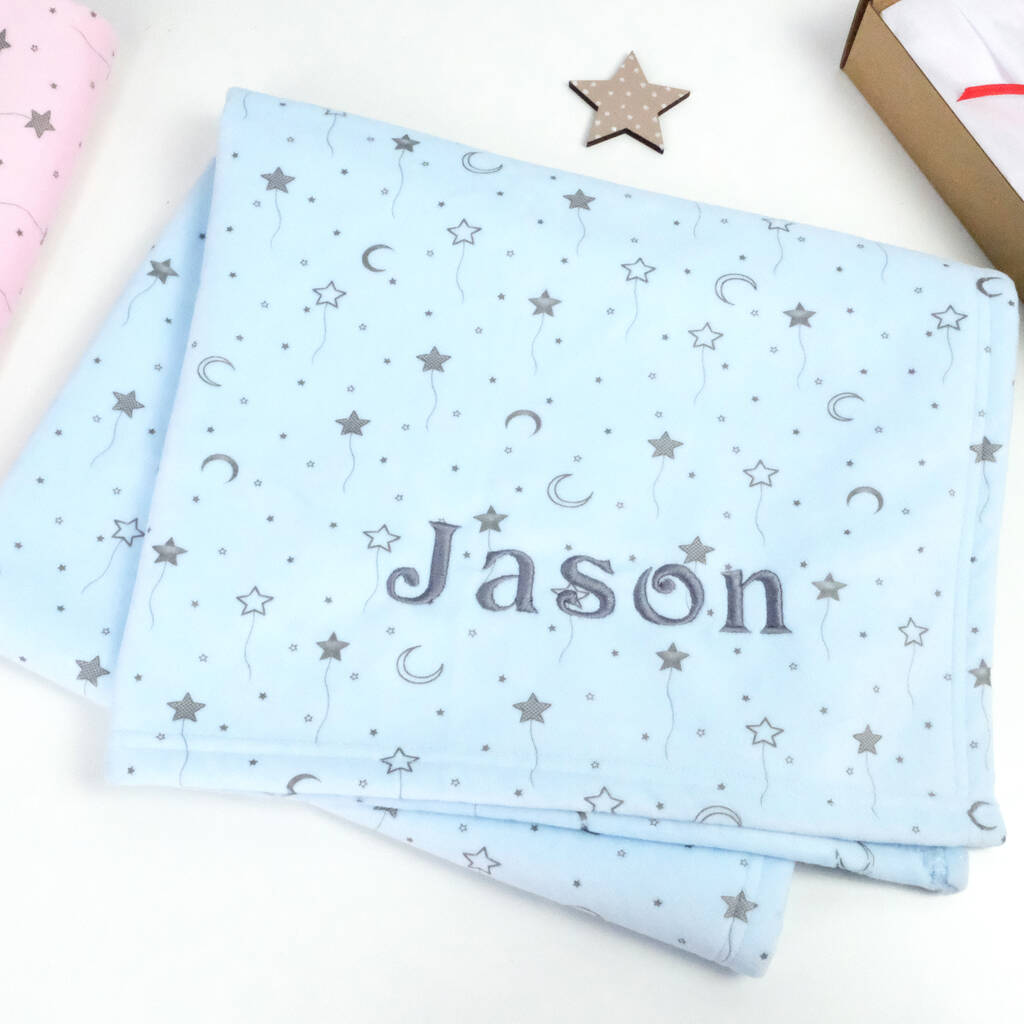 Personalised Blue Star Velour Baby Blanket By 1st Birthday Gifts