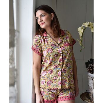 Yellow And Pink Carnation Cotton Short Pyjama Set, 2 of 4