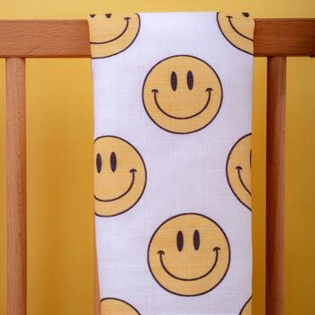 Muslin Swaddle Baby Shower Blanket Smiley, 7 of 9