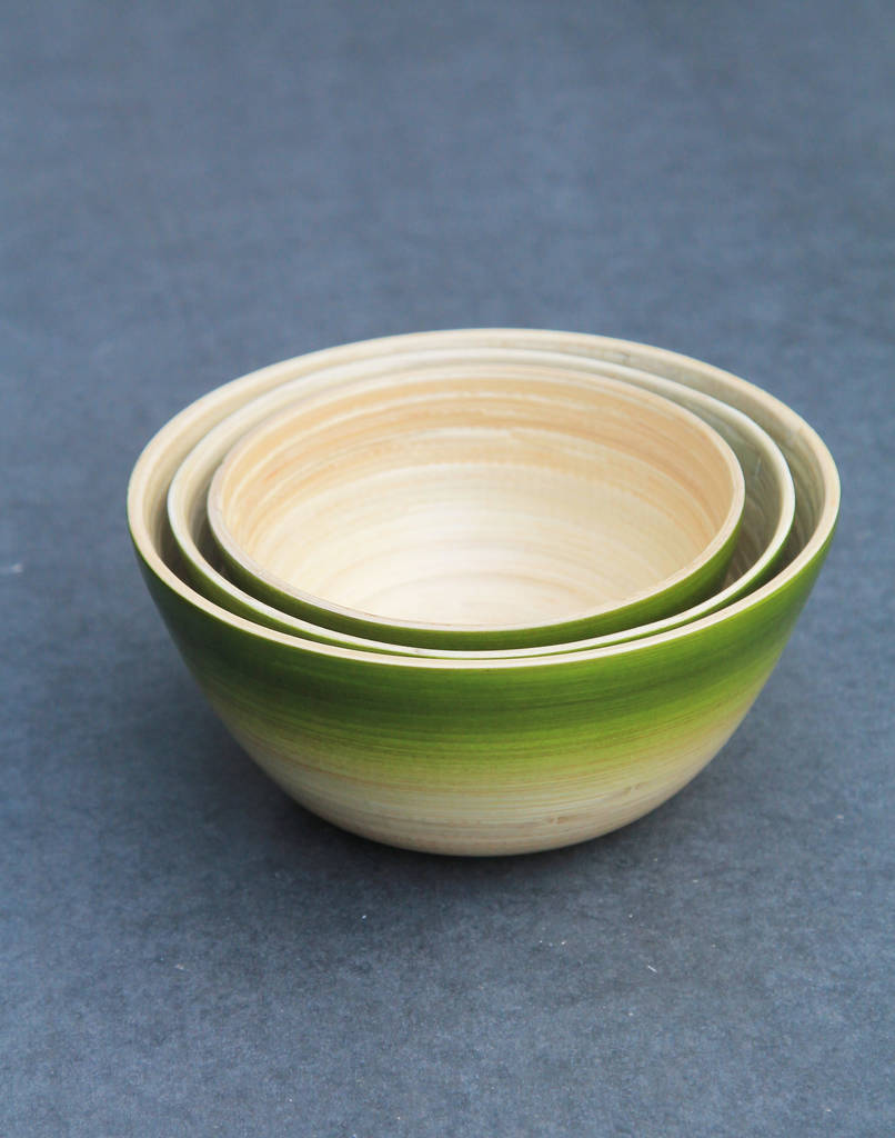 set of three bamboo snack bowls by lotus direct