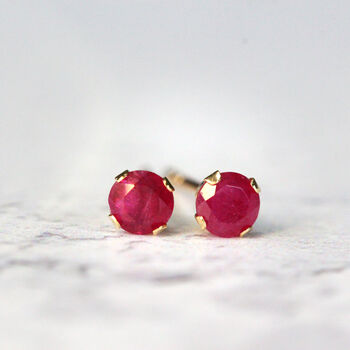 14k Solid Gold Ruby Stud Earrings, 9 of 12