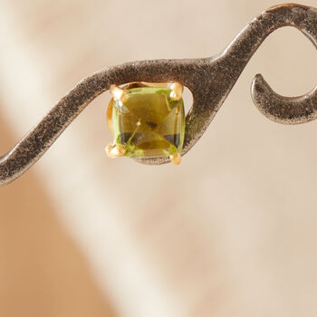 Green Peridot Square Cut 18 K Gold And Silver Studs, 4 of 12